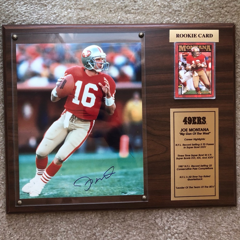 Joe Montana Autographed 8x10 Photo in 12x15 framed plaque